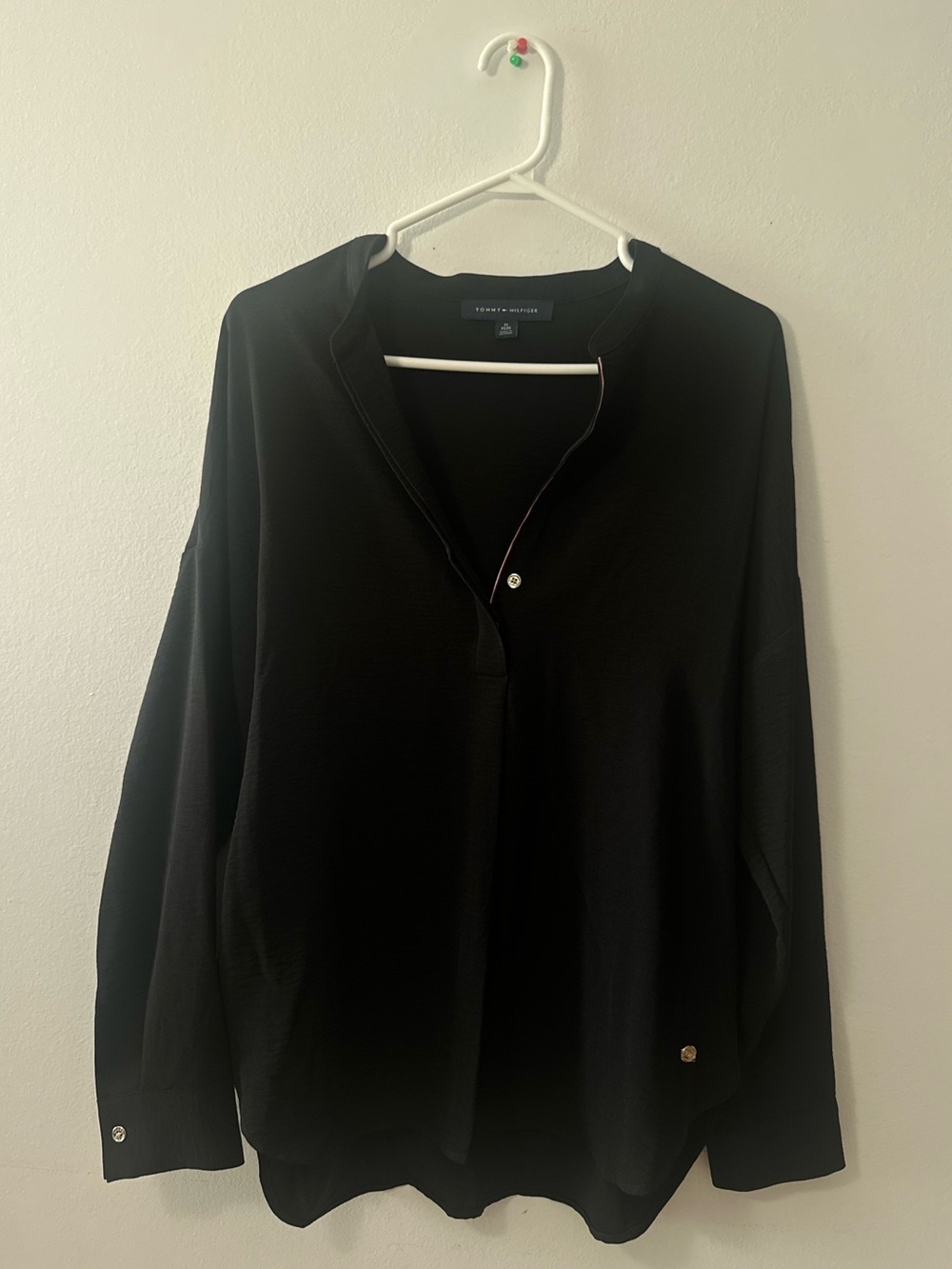 Tommy Hilfiger Black Long-Sleeve Split V-Neck Tunic